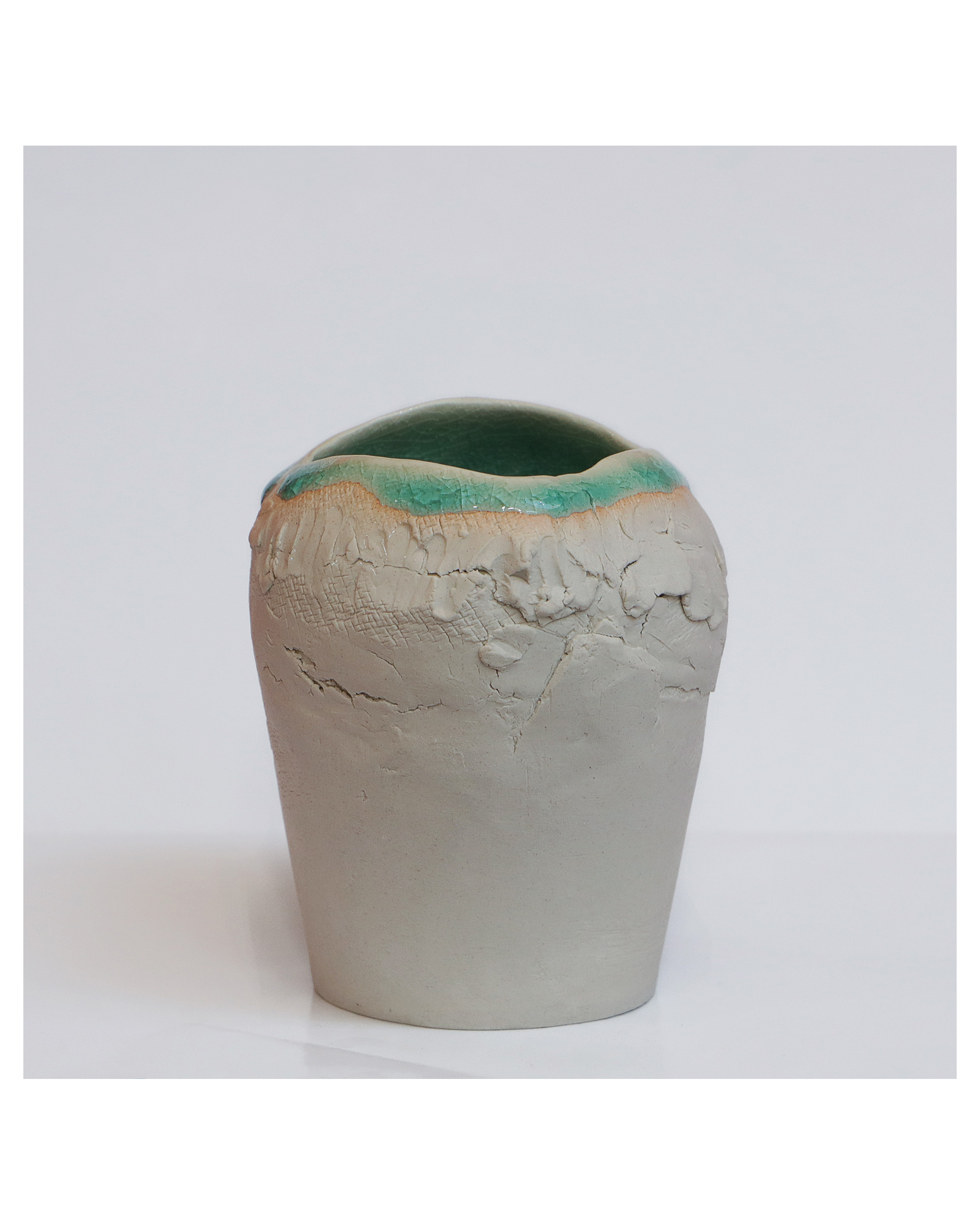 XS Mini Blumen Vase Glas tuerkis weiss Keramik Deko Strand Meer abstrakt craquelé