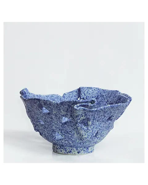 Deko Obst Schale abstrakt modern weiss blau Dreieck Keramik Steinzeug Kuenstler