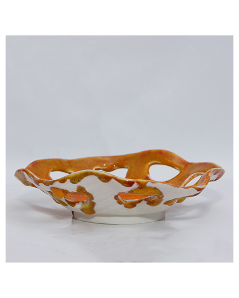 XS kleine runde Weichporzellan Schale orange weiss Deko Kunst abstrakt festlich