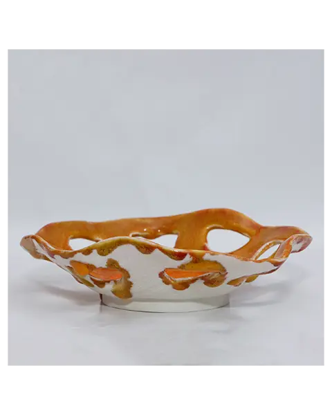 XS kleine runde Weichporzellan Schale orange weiss Deko Kunst abstrakt festlich