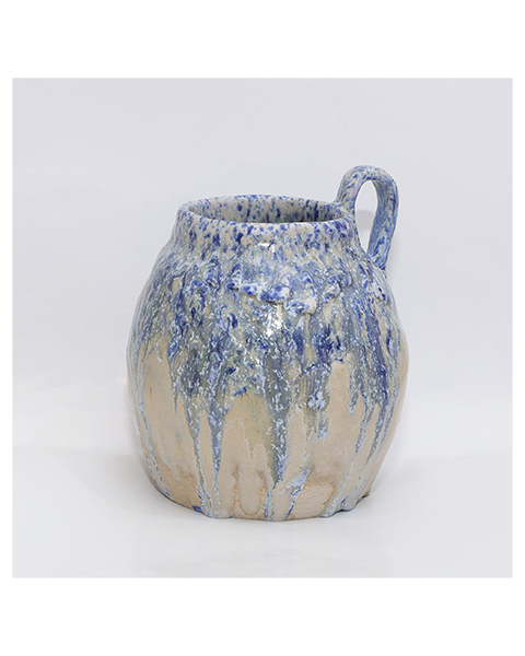 Keramik Steinzeug Vase Henkel Amphore abstrakt Kunst beige blau Farb Verlauf