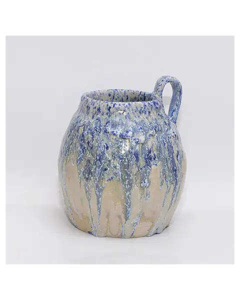 Keramik Steinzeug Vase Henkel Amphore abstrakt Kunst beige blau Farb Verlauf