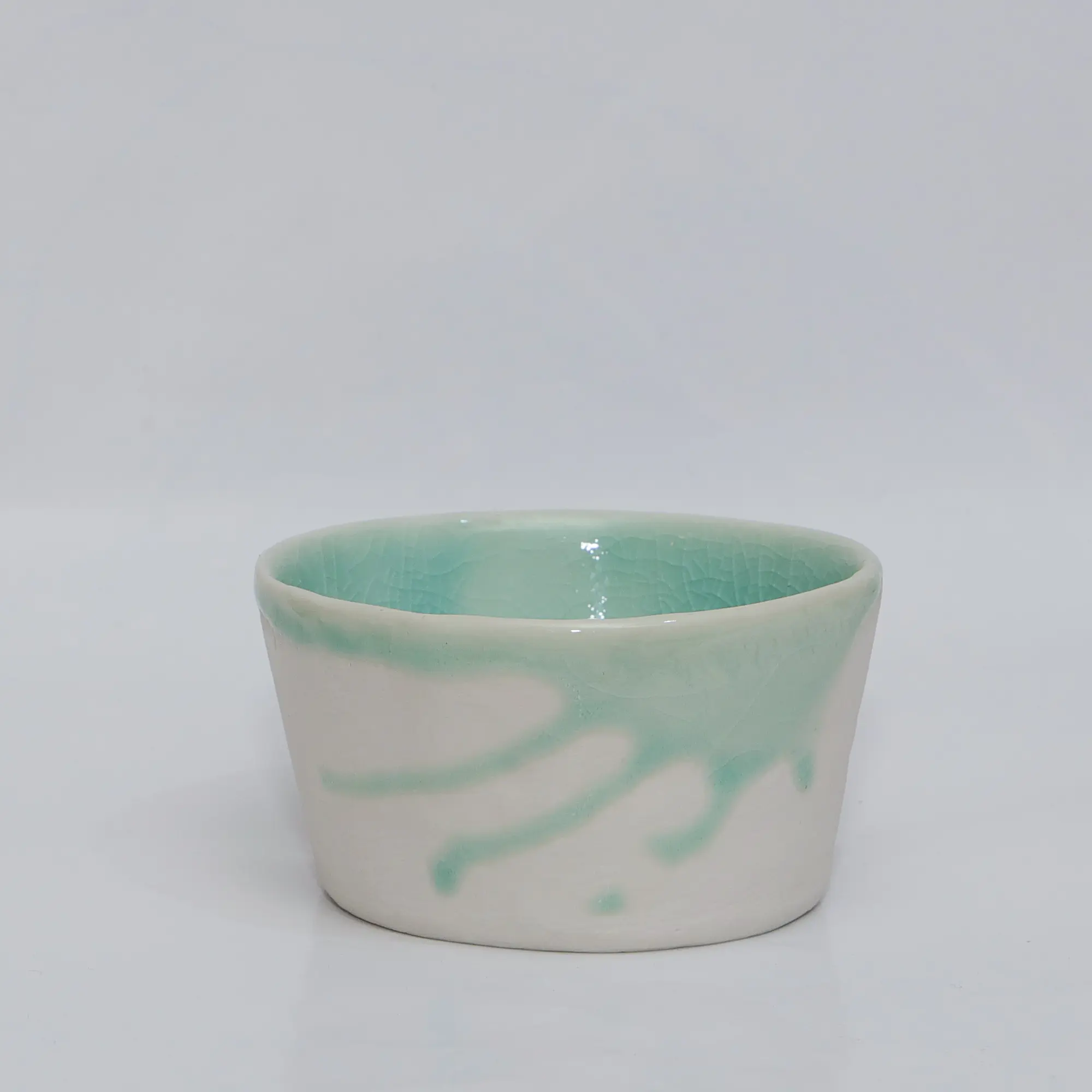 XS Mini Schale Weich Porzellan weiss tuerkis craquelee Deko Oliven Art Künstler