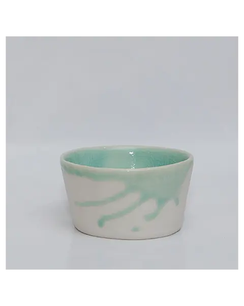 XS Mini Schale Weich Porzellan weiss tuerkis craquelee Deko Oliven Art Künstler