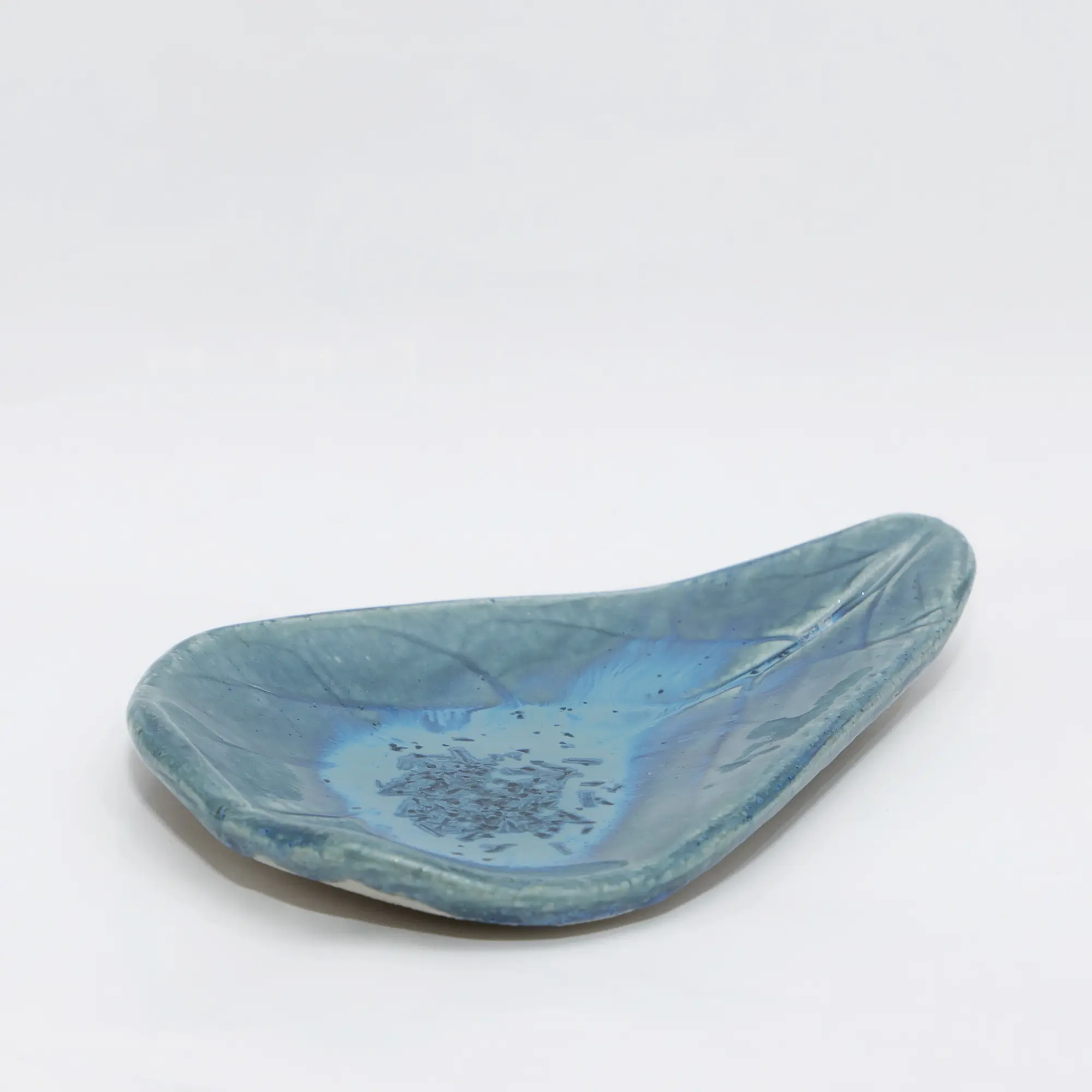 XS Mini Schmuck Deko Schale Blatt blau Kristalle Keramik Geschirr Unikat Kunst