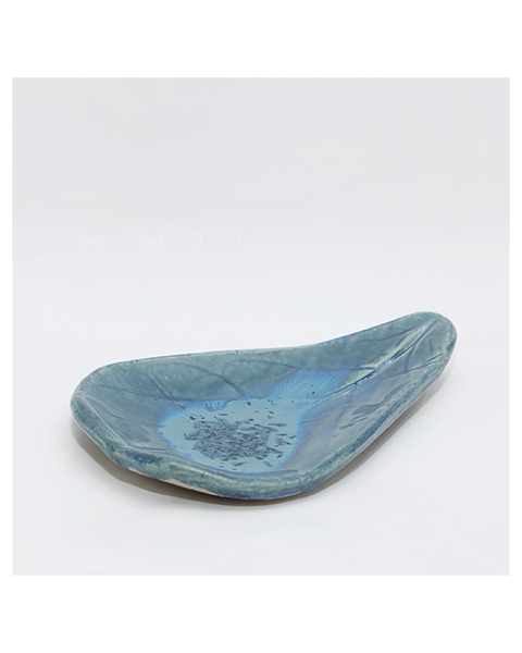 XS Mini Schmuck Deko Schale Blatt blau Kristalle Keramik Geschirr Unikat Kunst