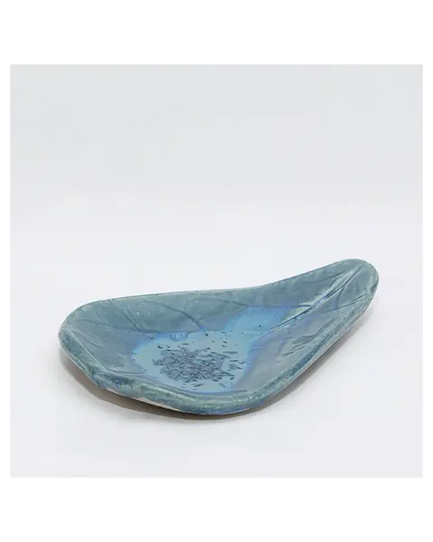 XS Mini Schmuck Deko Schale Blatt blau Kristalle Keramik Geschirr Unikat Kunst