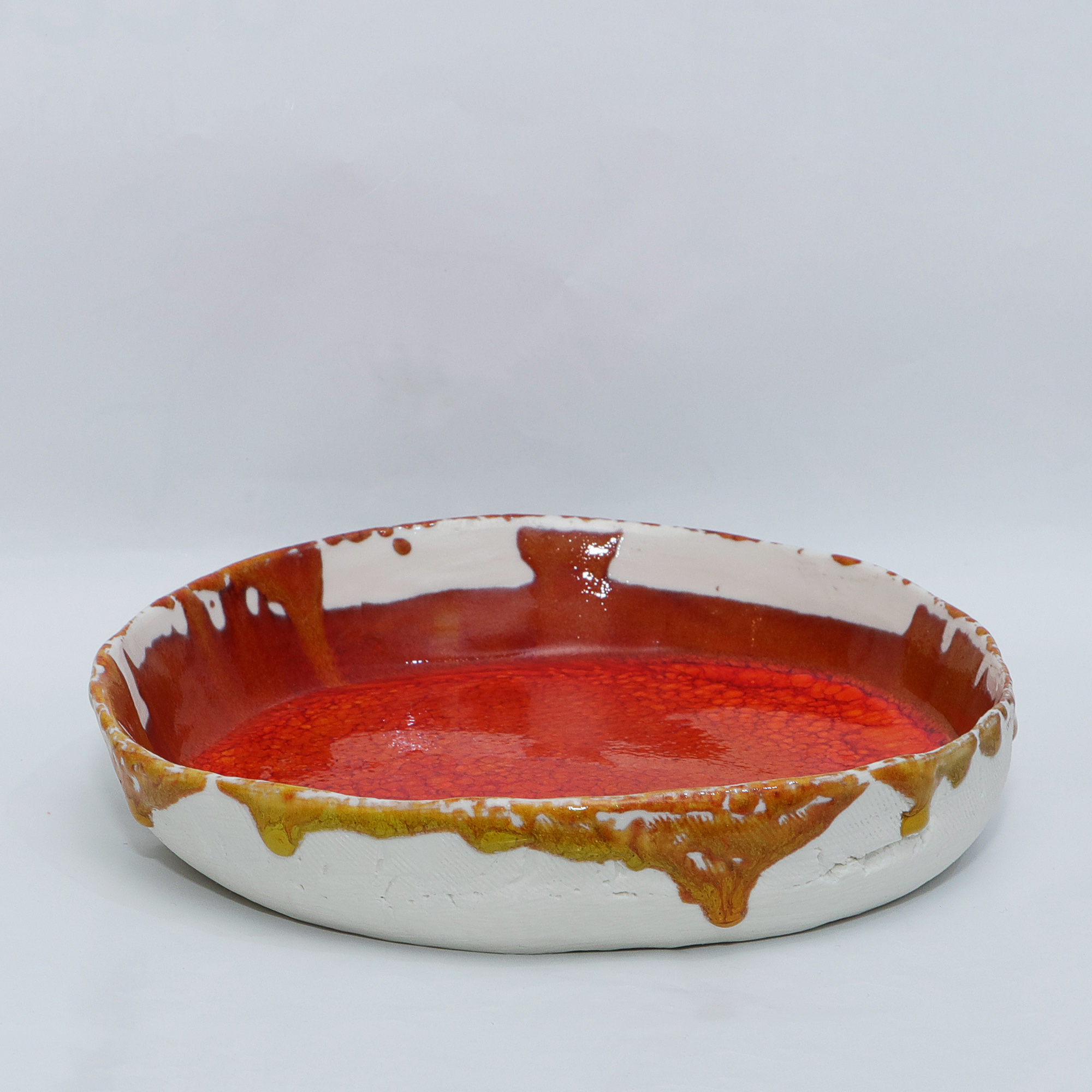 Künstler Obst Schale abstrakt Kunst orange rot weiss Porzellan Keramik Deko