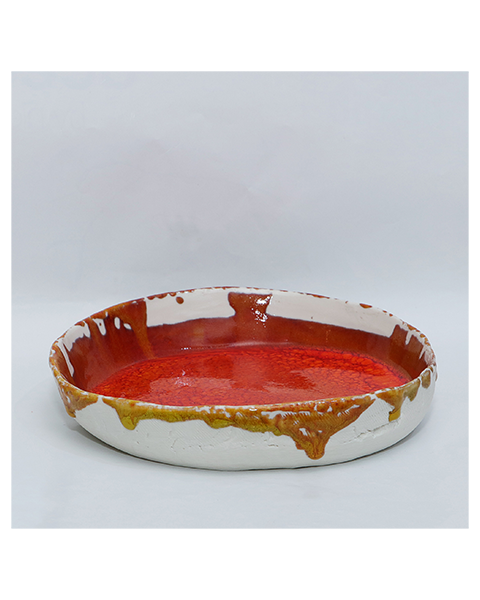 Kuenstler Obst Schale abstrakt Kunst orange rot weiss Porzellan Keramik Deko