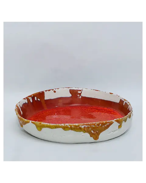 Künstler Obst Schale abstrakt Kunst orange rot weiss Porzellan Keramik Deko