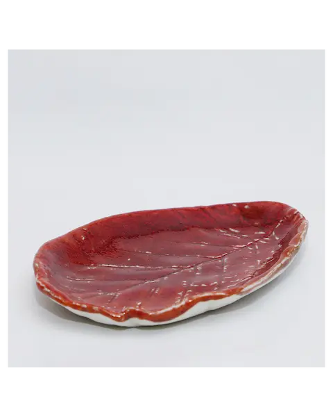 kleines Deko Blatt Schale Schmuck Seife rot Glasur Weichporzellan Kunst Unikat