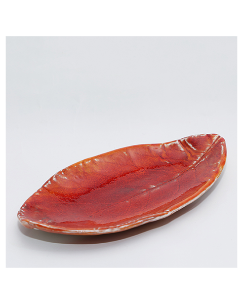 kleines Deko Blatt Schale Schmuck Seife rot Glasur Weichporzellan Kunst Unikat