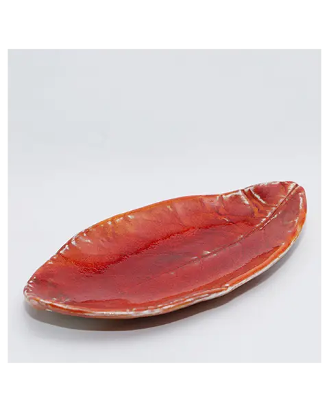 kleines Deko Blatt Schale Schmuck Seife rot Glasur Weichporzellan Kunst Unikat