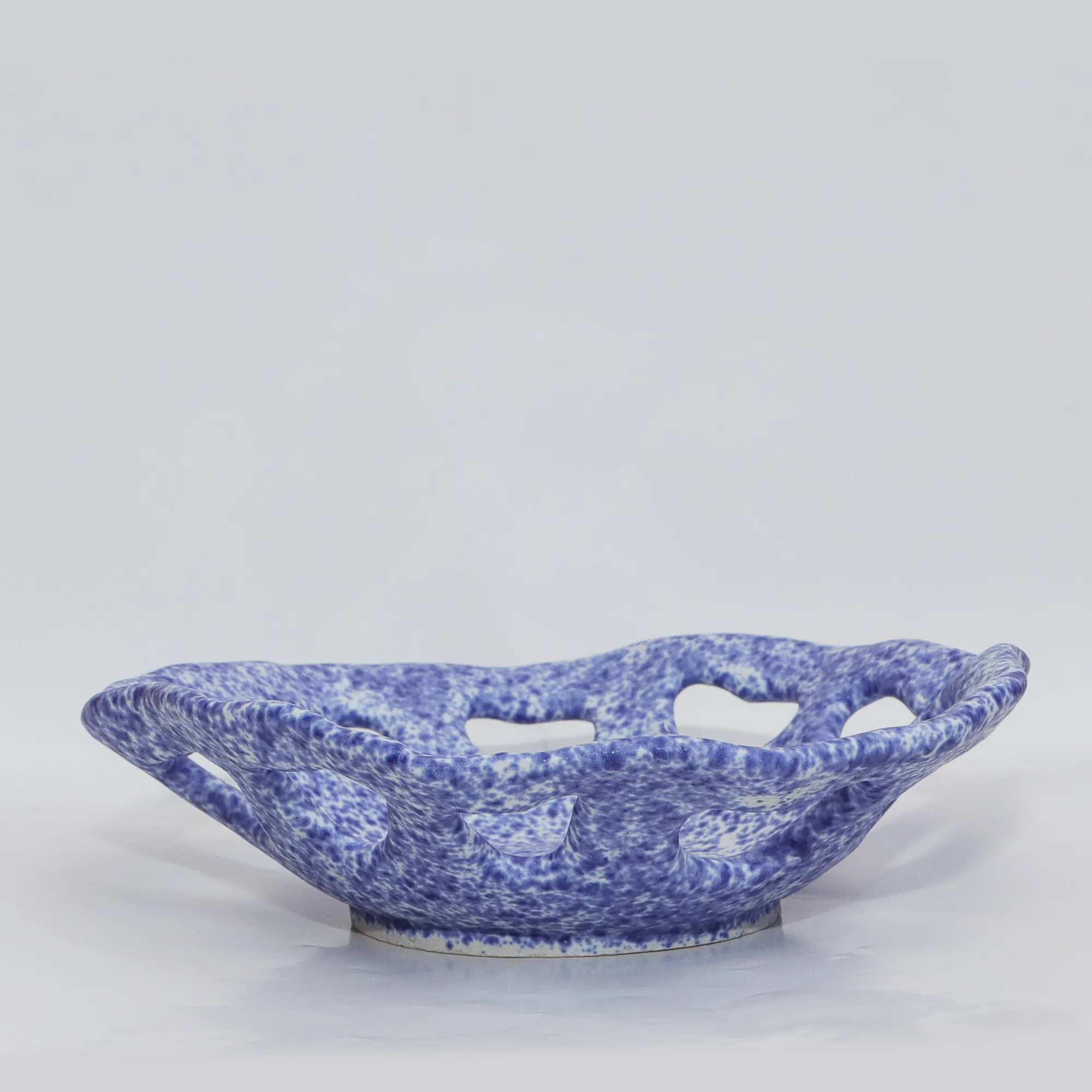 Kleine blau weiß Künstler Deko Obst Schale Keramik Steinzeug Unikat Punkte