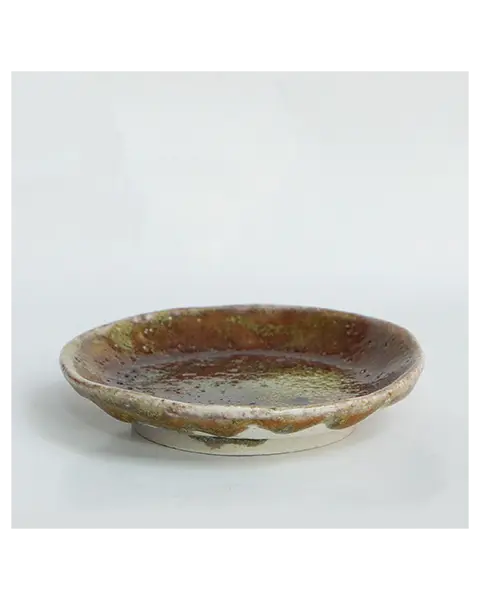 Kleine dunkelrote Schmuck Schale Deko Kunst Keramik Steinzeug neon grün rund