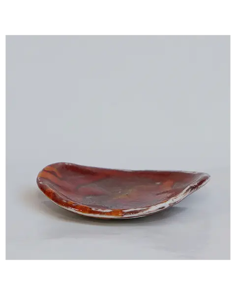 Kleine runde dunkelrote orange Schmuck Schale Deko Kunst Keramik Weichporzellan