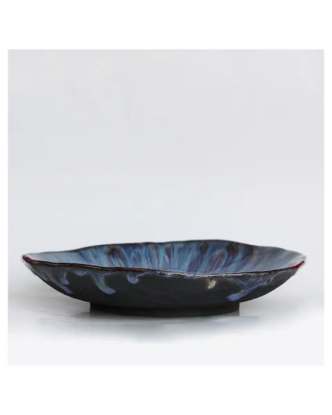 Große Künstler Obst Deko Schale Keramik schwarz Steinzeug oval abstrakt blau