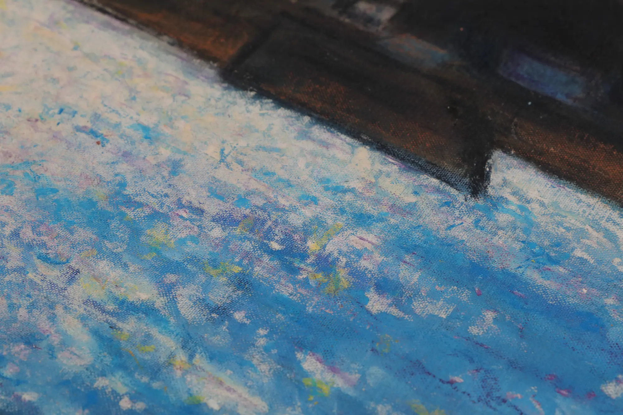 Nahaufnahme Gemälde Hafen Nacht Schatten Häuser Haus schwarz blau England Frankreich Abend