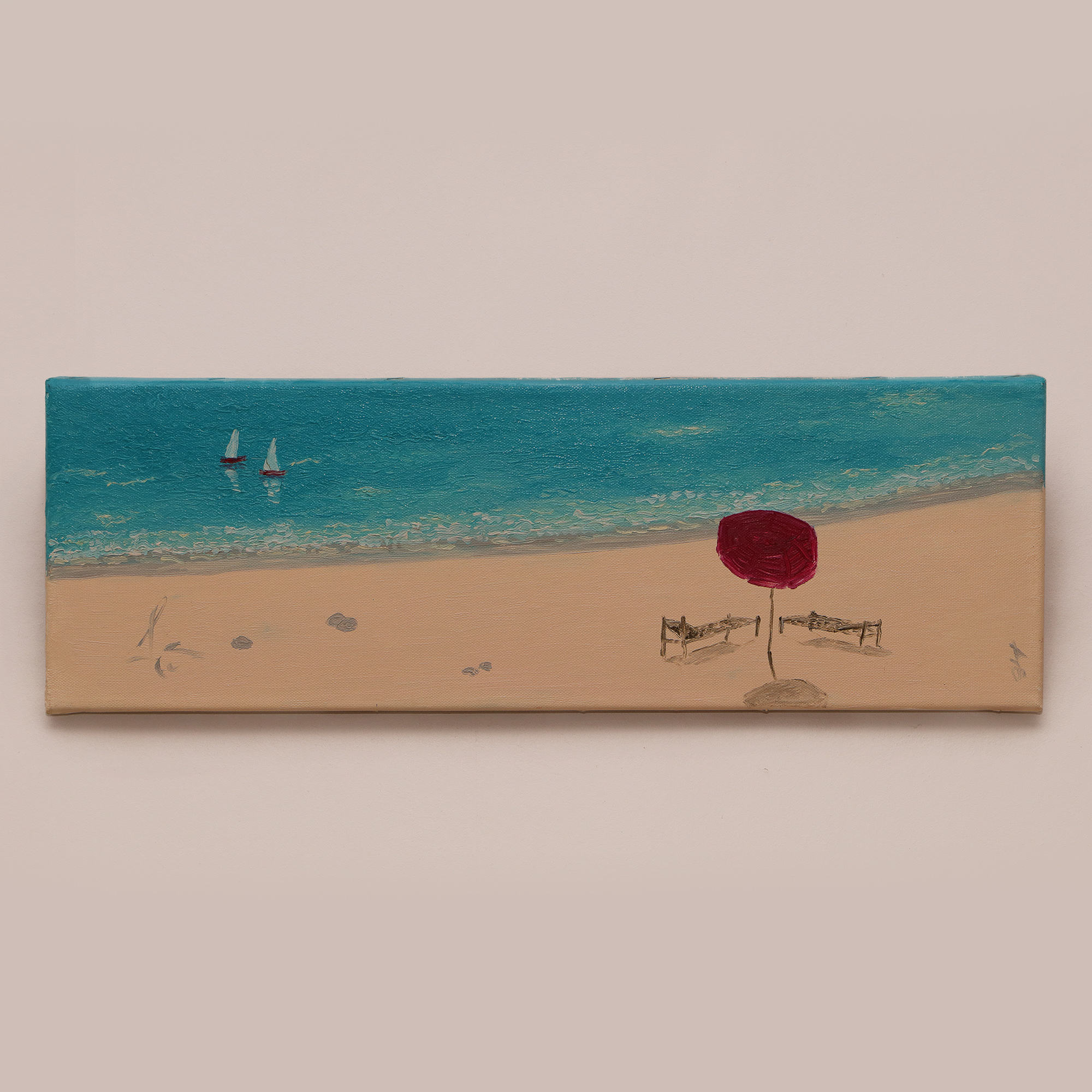 Nahaufnahme Gemaelde schmal Landschaft Strand Meer Urlaub Malediven Sonne Art tuerkis beige