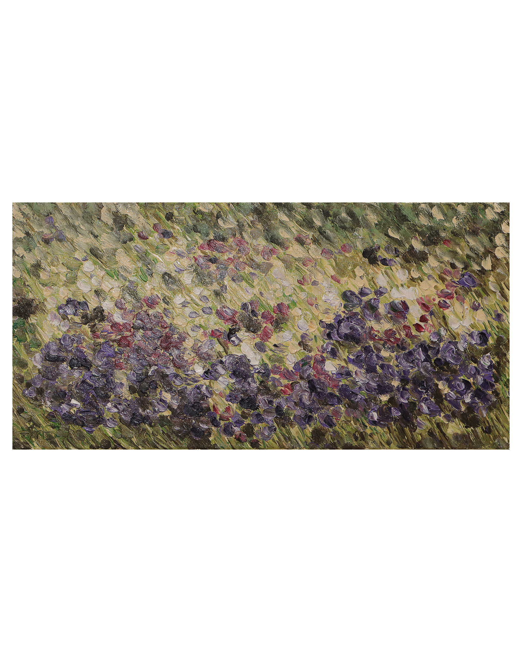 Gemaelde Wand Bild Blumen Wiese hell pastell gelb lila gruen pastos abstrakt Art