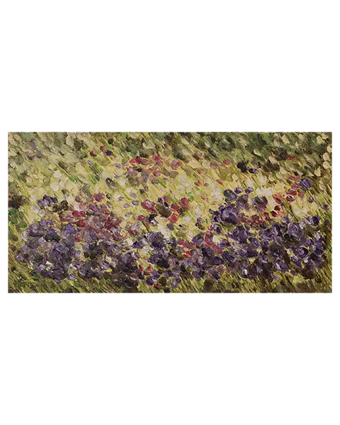 Gemaelde Wand Bild Blumen Wiese hell pastell gelb lila gruen pastos abstrakt Art