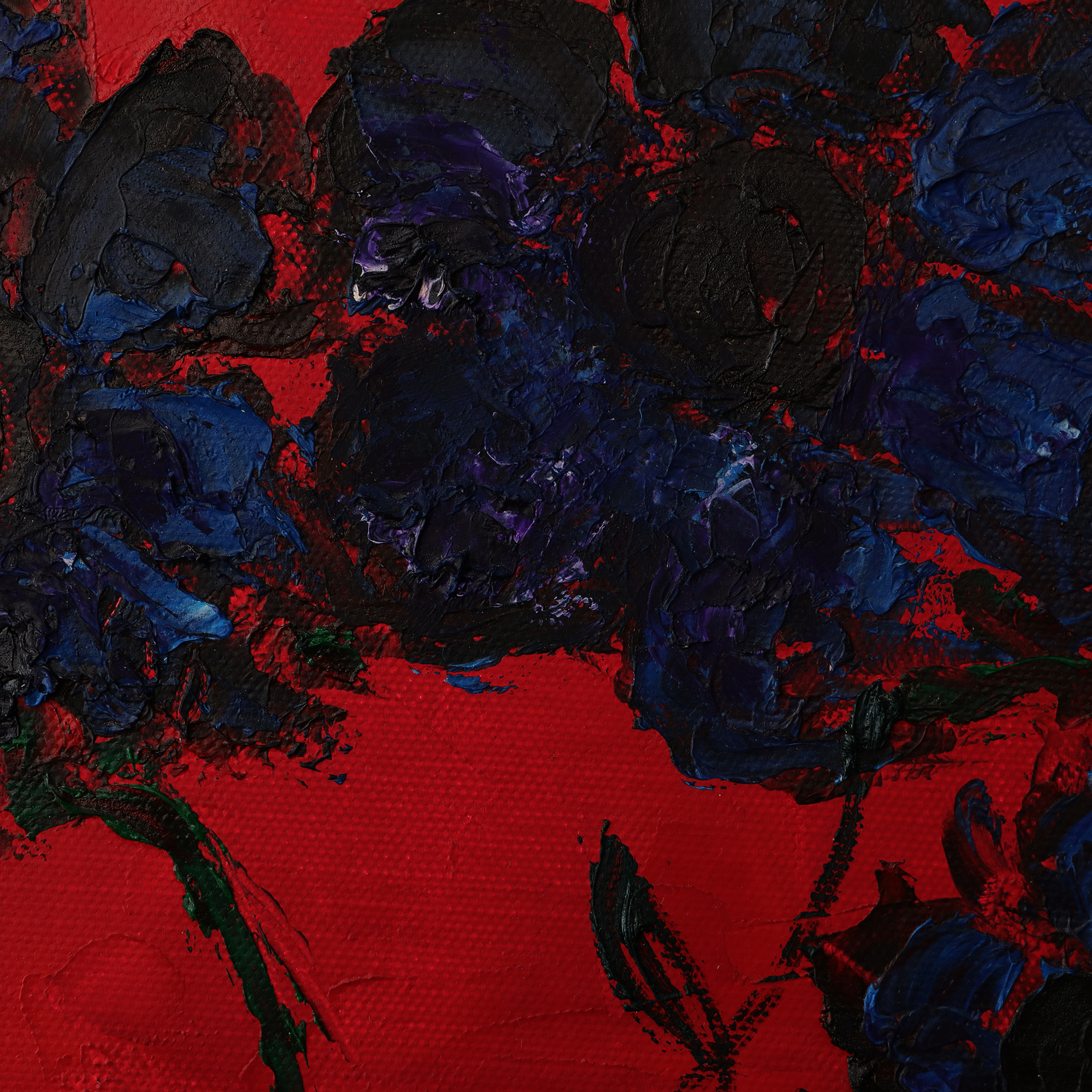 Nahaufnahme Gemaelde schmal Hochformat Hochkant rot blau Blumen Blume Korn Unikat Oel Kunst