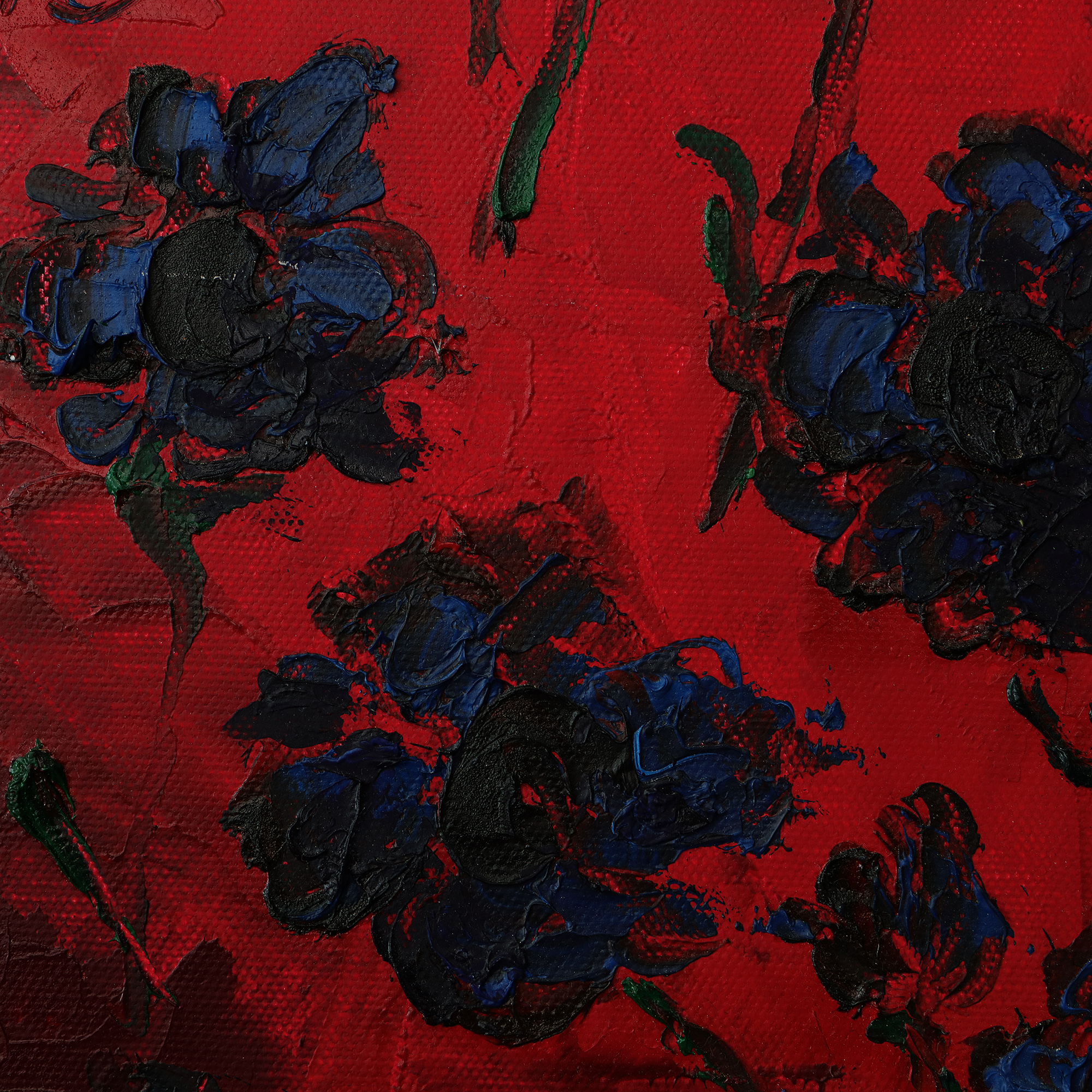 Nahaufnahme Gemaelde schmal Hochformat Hochkant rot blau Blumen Blume Korn Unikat Oel Kunst