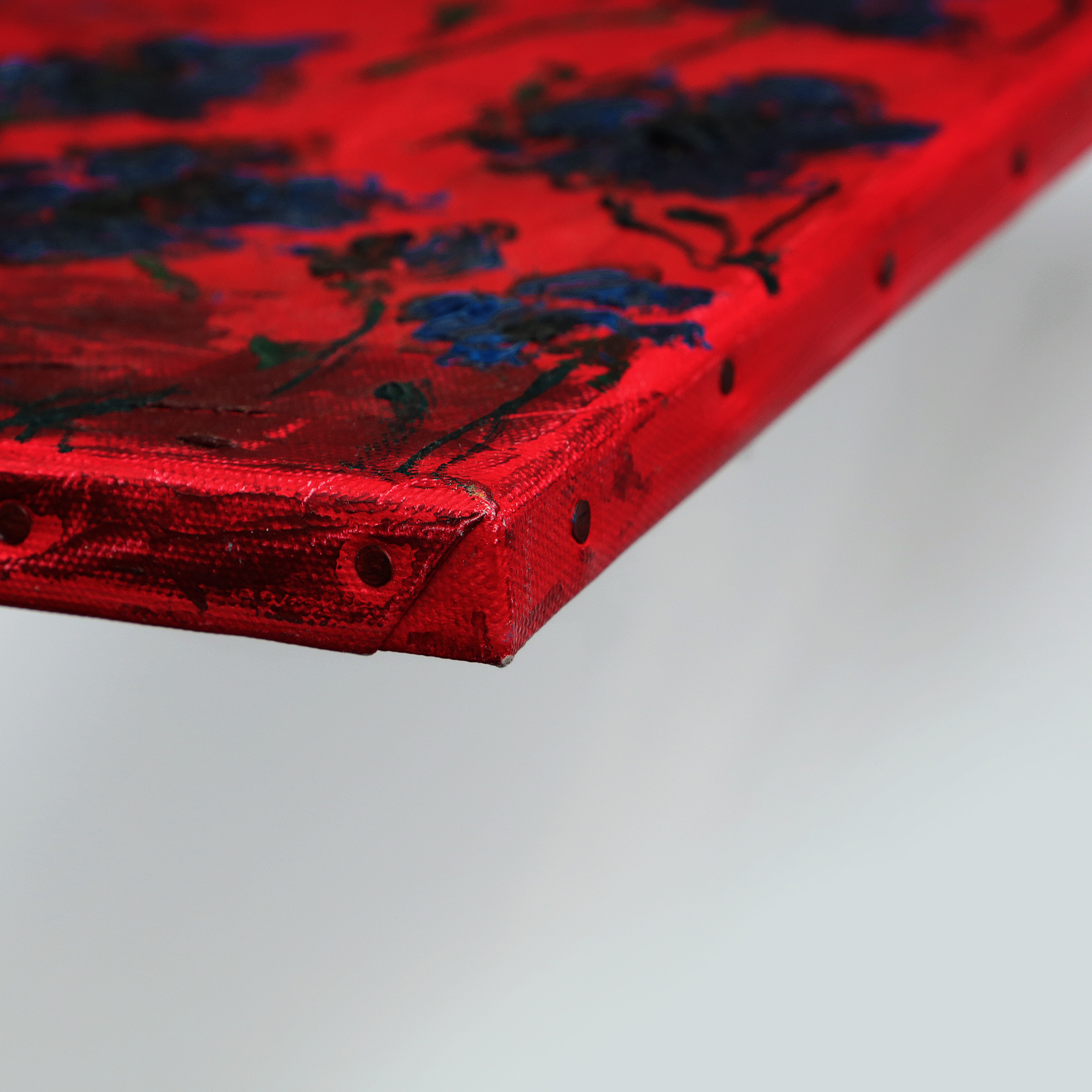 Nahaufnahme Gemaelde schmal Hochformat Hochkant rot blau Blumen Blume Korn Unikat Oel Kunst