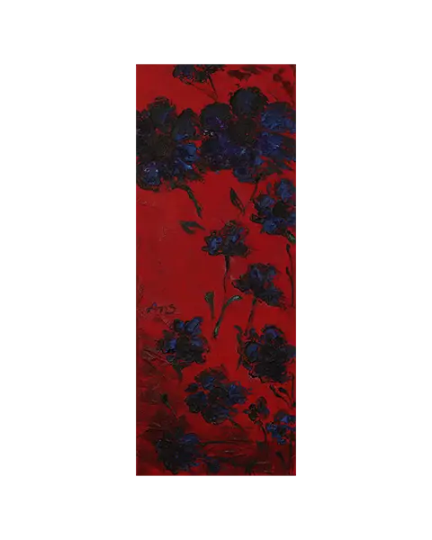 Gemaelde schmal Hochformat Hochkant rot blau Blumen Blume Korn Unikat Oel Kunst