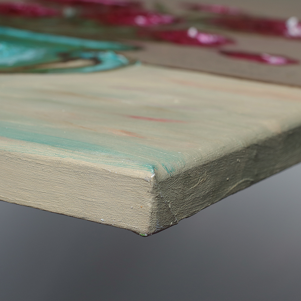 Nahaufnahme Gemaelde Hochformat Hochkant pink braun beige Art Blumen Blume Strauss Topf Vase