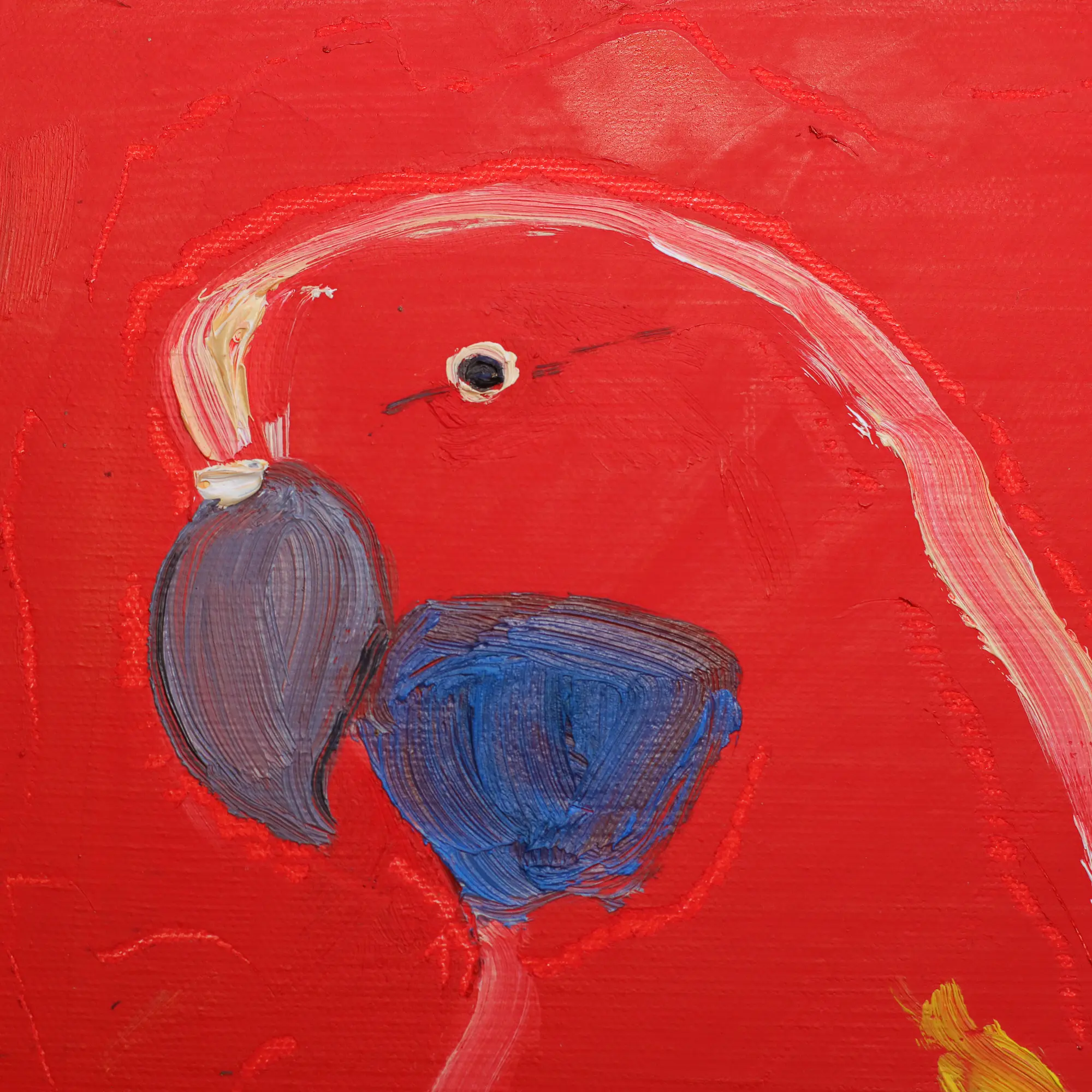 Nahaufnahme Gemälde Pennant Wellen Sittich Vogel rot pastos dick lang schmal Ara Papagei