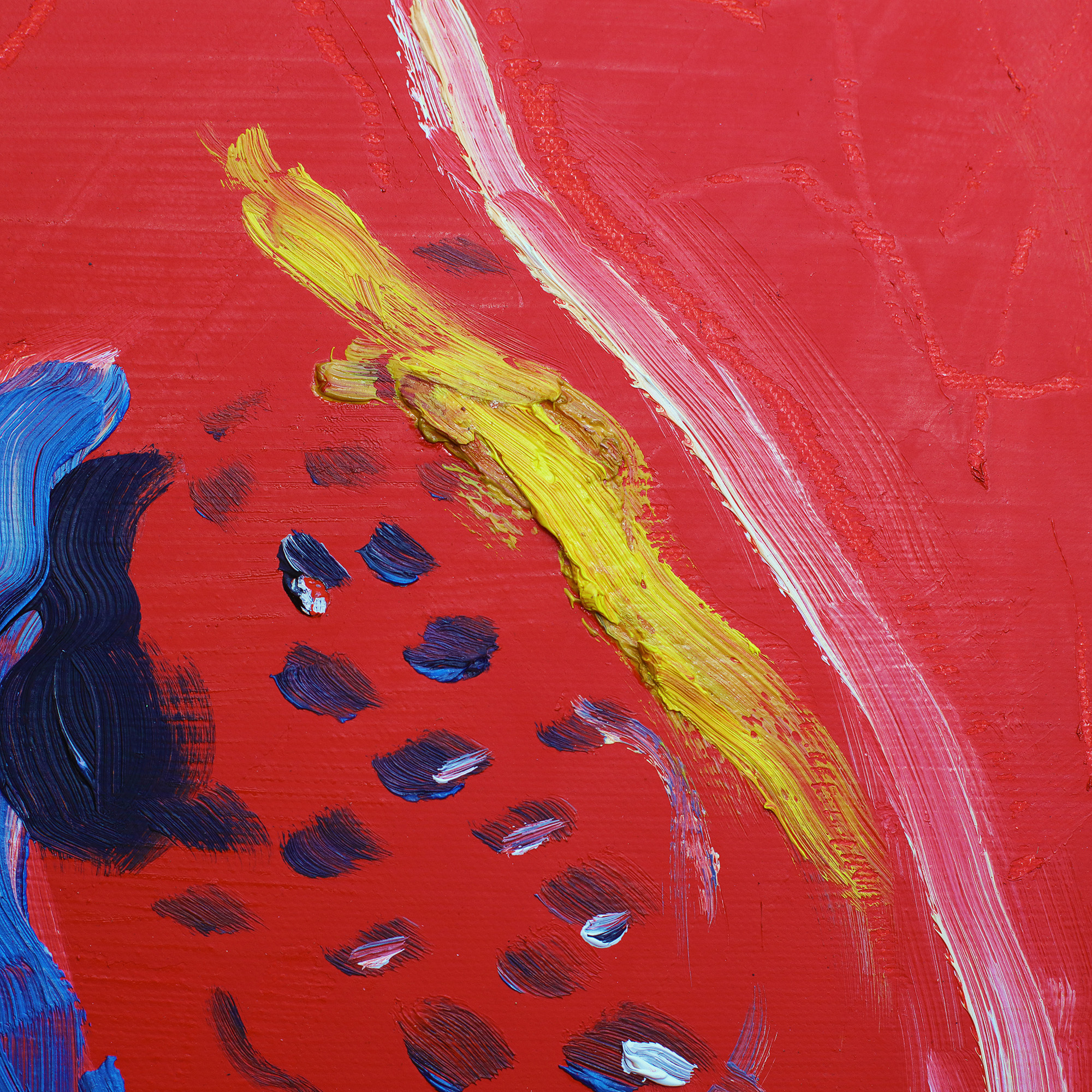 Nahaufnahme Gemaelde Pennant Wellen Sittich Vogel rot pastos dick lang schmal Ara Papagei