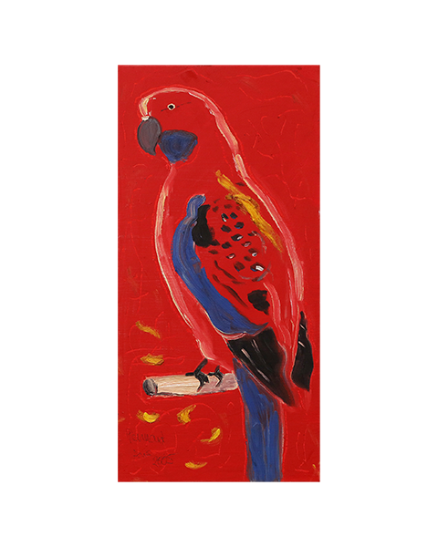 Gemaelde Pennant Wellen Sittich Vogel rot pastos dick lang schmal Ara Papagei