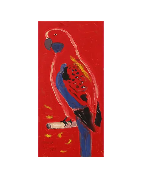 Gemälde Pennant Wellen Sittich Vogel rot pastos dick lang schmal Ara Papagei