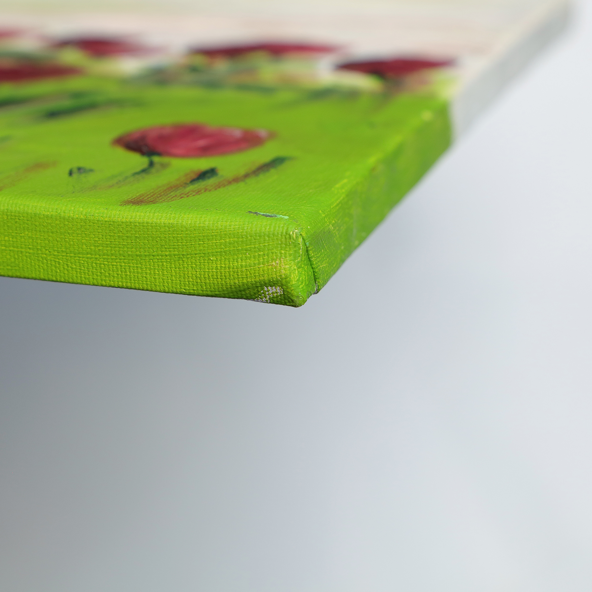 Nahaufnahme Gemaelde Bild Oel Tulpen Feld Holland rot weiss hell gruen Acker Wiese Unikat