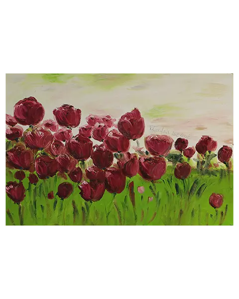 Gemaelde Bild Oel Tulpen Feld Holland rot weiss hell gruen Acker Wiese Unikat