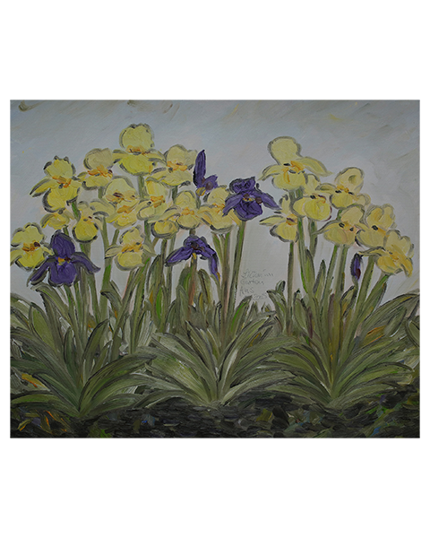 Gemaelde Bild Art Garten Lilien Blumen Van Gogh Expressionismus grau gelb lila