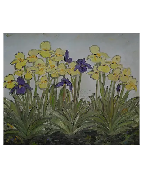 Gemälde Bild Art Garten Lilien Blumen Van Gogh Expressionismus grau gelb lila