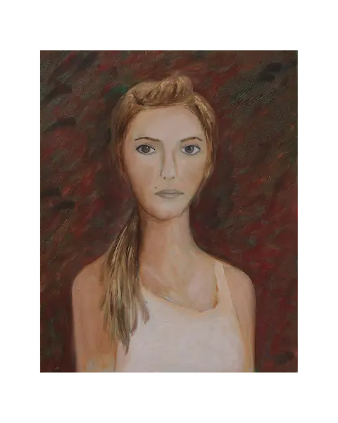 Gemälde Porträt Frau Dame Öl Kunst dunkel rot weiß blond torso klein echt