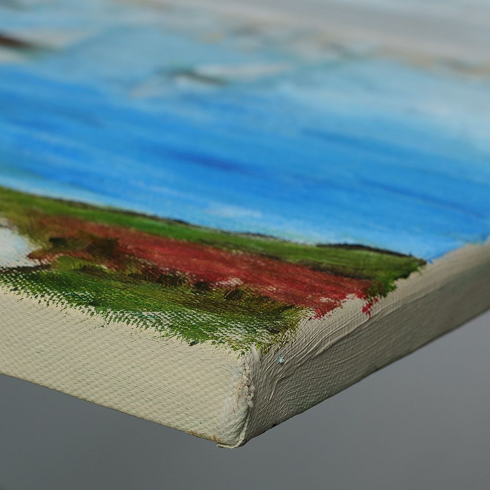 Nahaufnahme Gemälde Frankreich Strand Meer Segel Boote Segeln rot beige Wasser