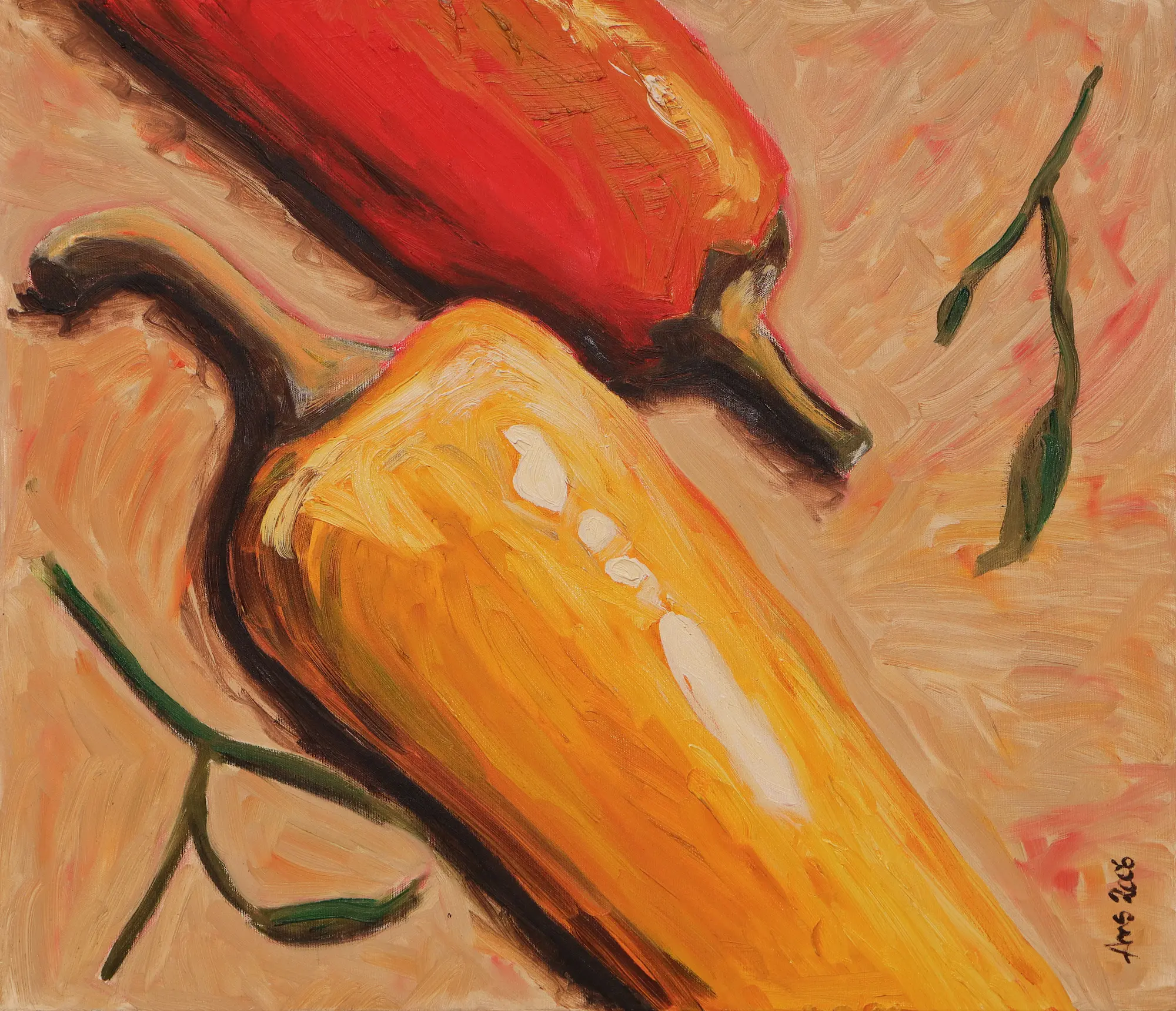 XL Gemälde Kueche Esszimmer Diele gelb rot orange Chilli Paprika Gewuerze