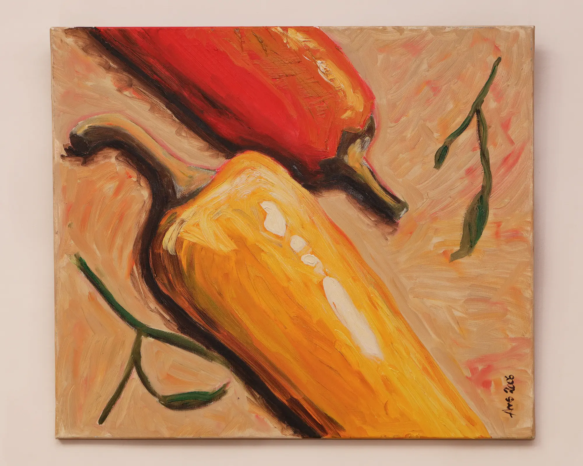 Nahaufnahme XL Gemälde Kueche Esszimmer Diele gelb rot orange Chilli Paprika Gewuerze