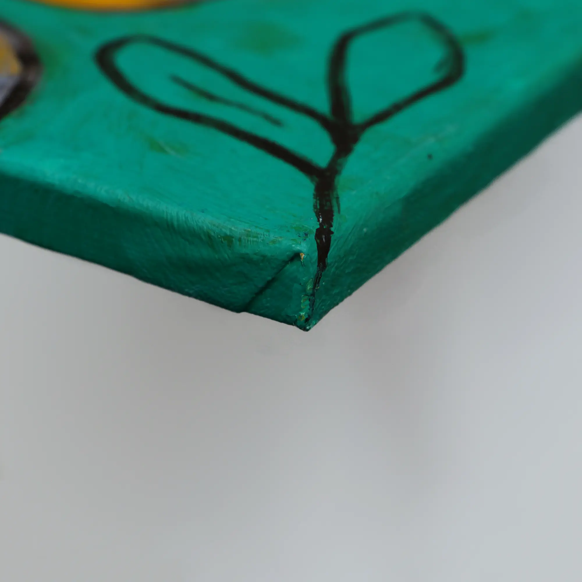 Nahaufnahme Gemälde Stillleben Birnen Fruechte Birne Blaetter grau gelb Kueche Esszimmer