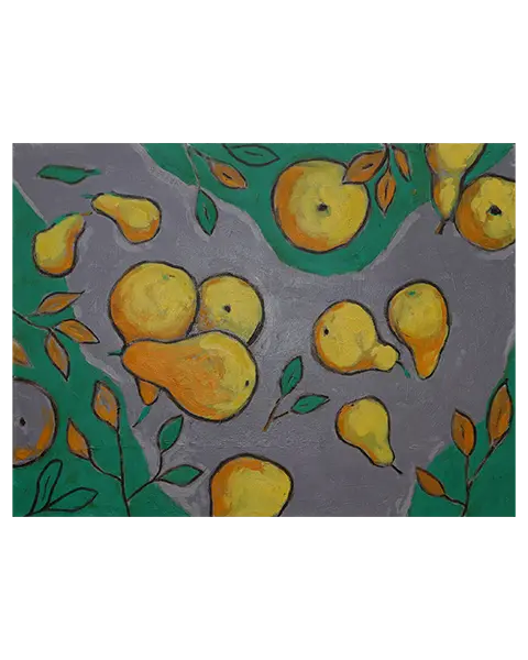 Gemälde Stillleben Birnen Fruechte Birne Blaetter grau gelb Kueche Esszimmer