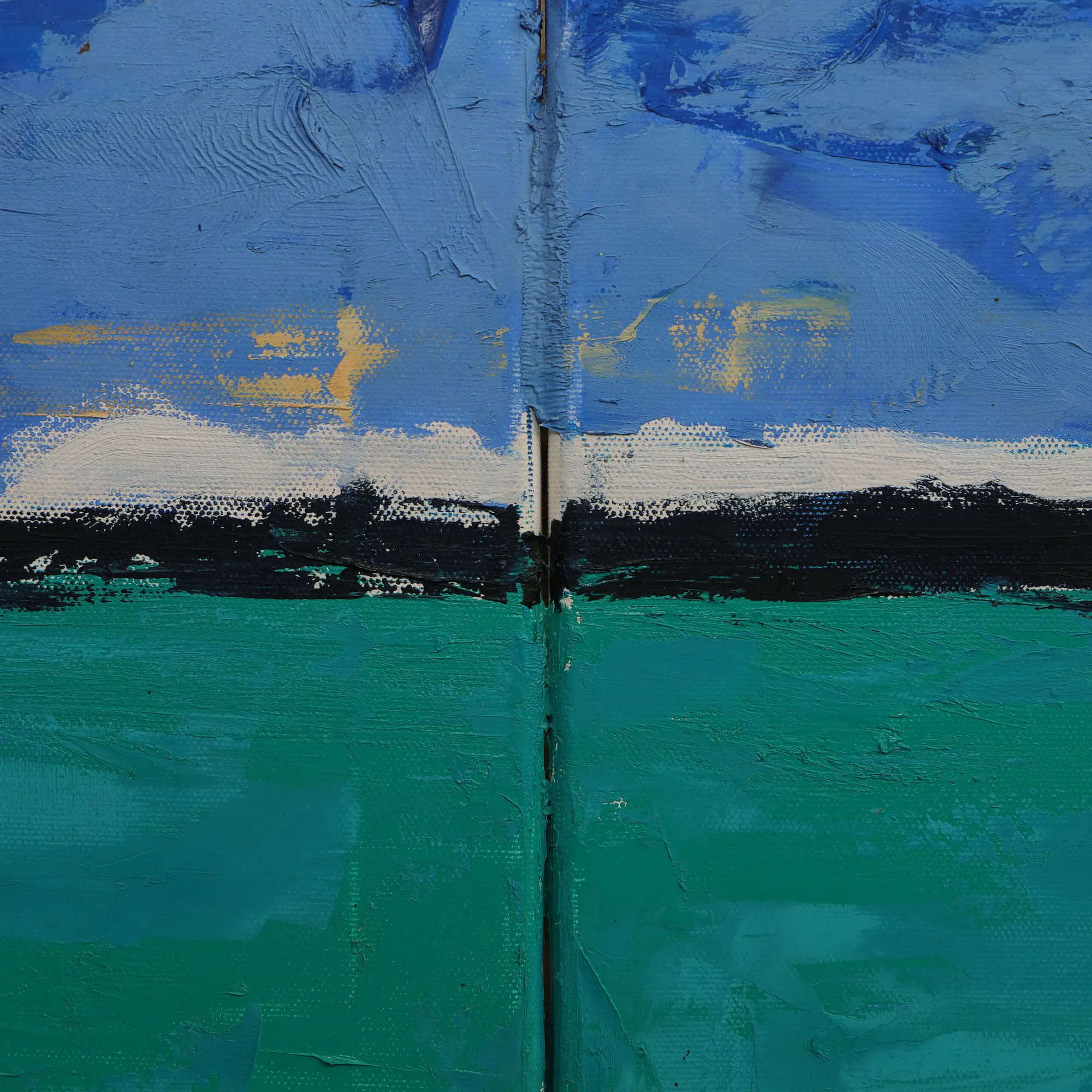 Nahaufnahme Gemälde XXL XL lang schmal Jamaika Meer Segel Boote blau gruen Strand Urlaub Art