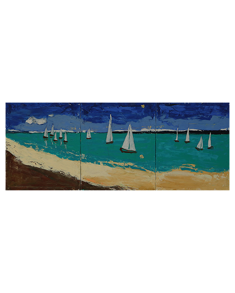 Gemaelde XXL XL lang schmal Jamaika Meer Segel Boote blau gruen Strand Urlaub Art