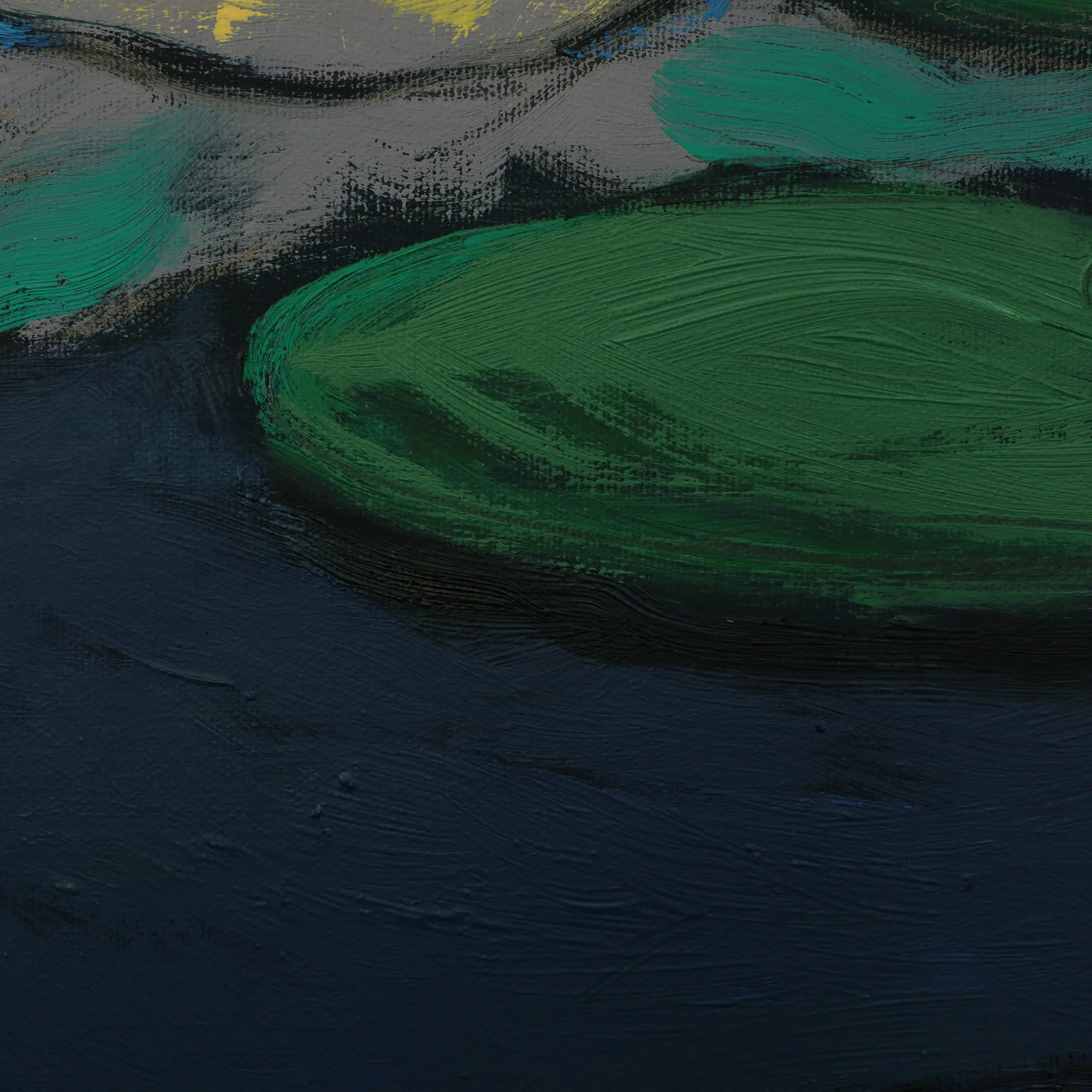 Nahaufnahme XL Gemälde gross Loft Hochformat dunkel blau hell pastell gelb Teich Seerosen Monet