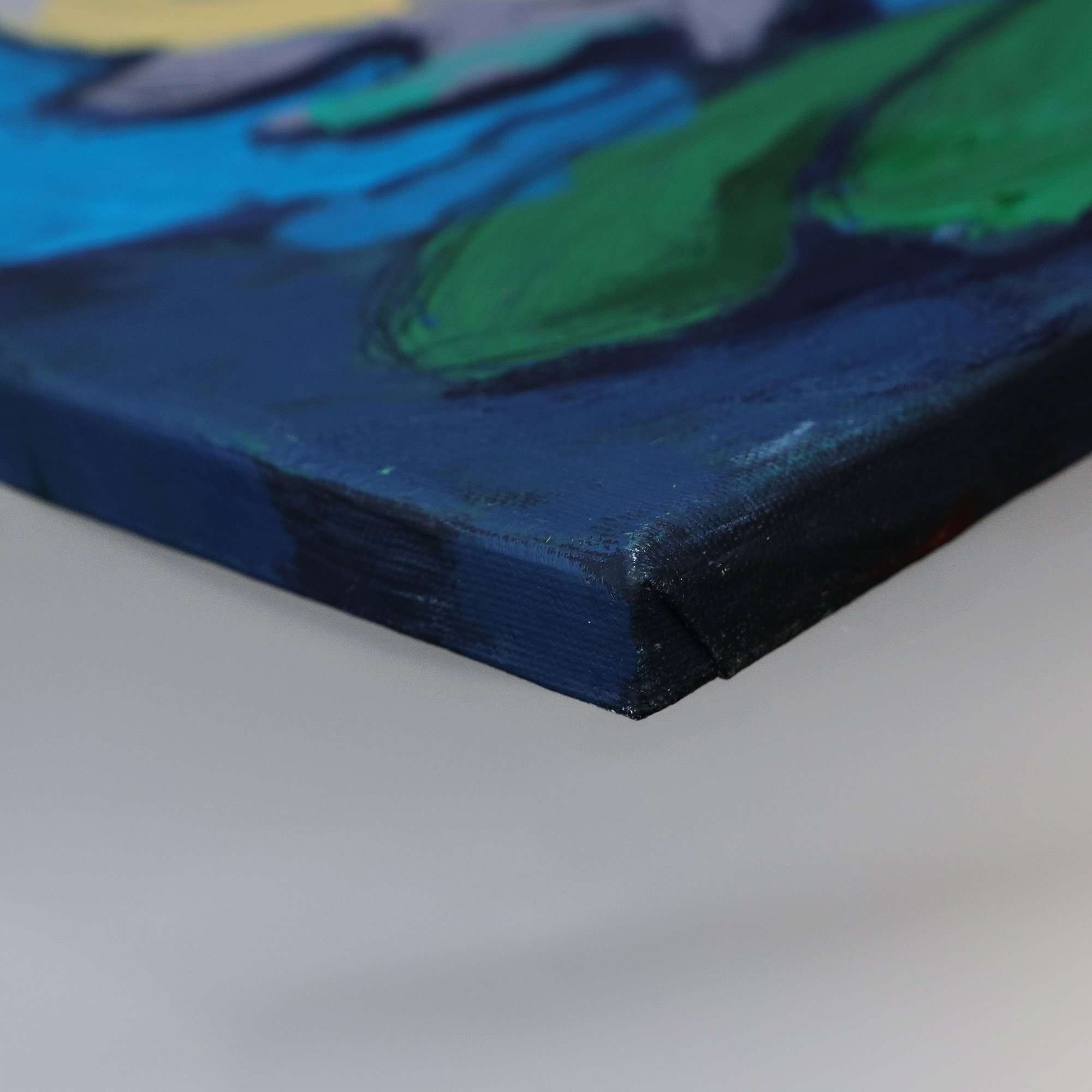 Nahaufnahme XL Gemälde gross Loft Hochformat dunkel blau hell pastell gelb Teich Seerosen Monet