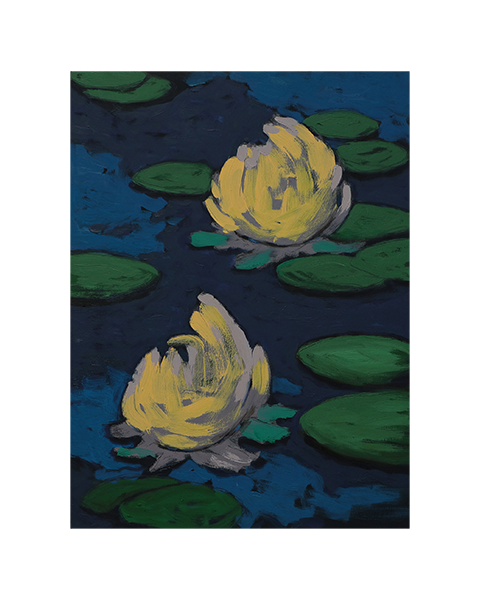 XL Gemaelde gross Loft Hochformat dunkel blau hell pastell gelb Teich Seerosen Monet