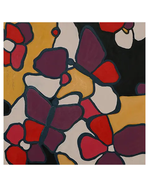 Gemälde weiss schwarz ocker rot lila violett Schmetterling Schmetterlinge